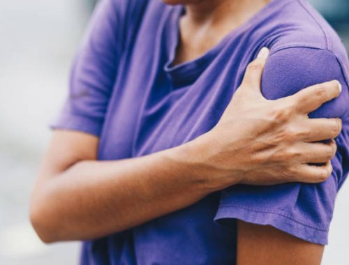 Young woman pain left shoulder, Ache in human body, office syndrome, health care concept